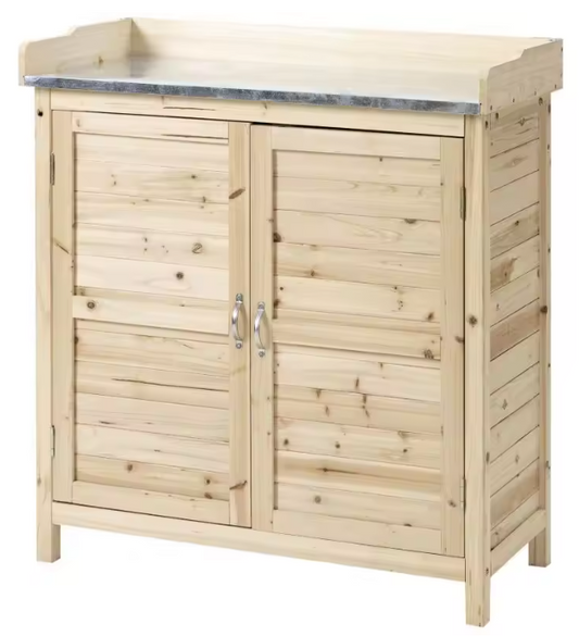 Houten Tuinkast met Werkblad – 2 Planken & Onderkast, Weerbestendig en Compact