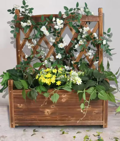 Verhoogd Tuinbed met Trellis – Houten Plantenbak met Klimrek & Opbergvak, Vrijstaand voor Buiten en Binnen