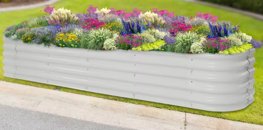 Grote Rechthoekige Plantenbak 240x60x43 cm – Verhoogd Tuinbed van Wit Aluminium-Verzinkt Staal