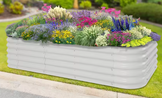 Grote Rechthoekige Plantenbak 150x60x43 cm – Verhoogd Tuinbed van Wit Aluminium-Verzinkt Staal