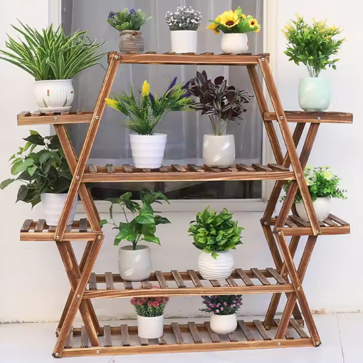 Houten Plantenrek met 8 Lagen – Grote Bloemenstandaard voor Binnen & Buiten, 94×25×106 cm