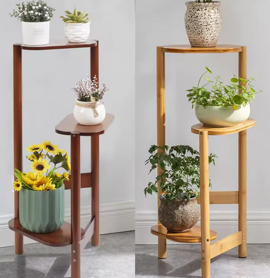 3-Laags Bamboe Hoekplantenstandaard – Ruimtebesparende Bloempotplank met Hoog-Laag Design, 32x75 cm