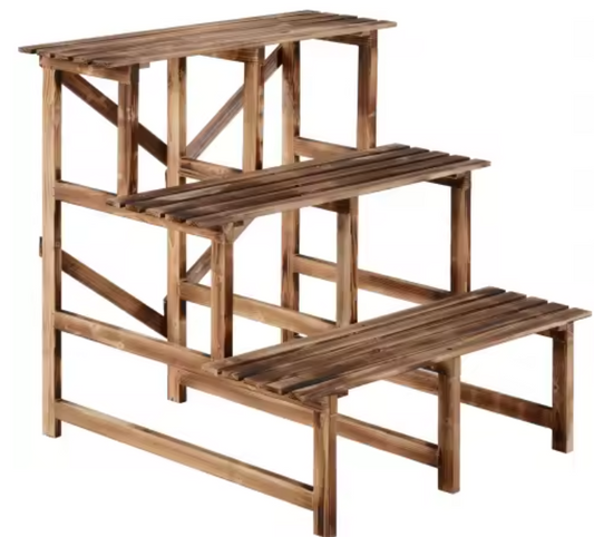 3-Tredige Bloemenstandaard van Grenenhout – Massief Houten Plantenrek voor Tuin, Balkon & Terras, 80x80x78 cm