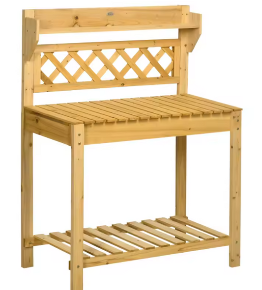 Tuintafel met Uitschuifblad & Spoelbak – Plantenrek met 2 Planken, 92x45x120 cm