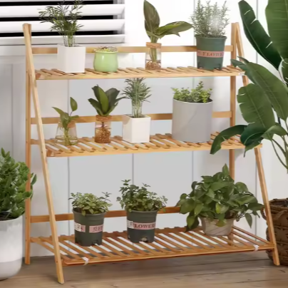 Opvouwbare Bamboe Plantenstandaard – 3 Niveaus, 98x37x96,5 cm