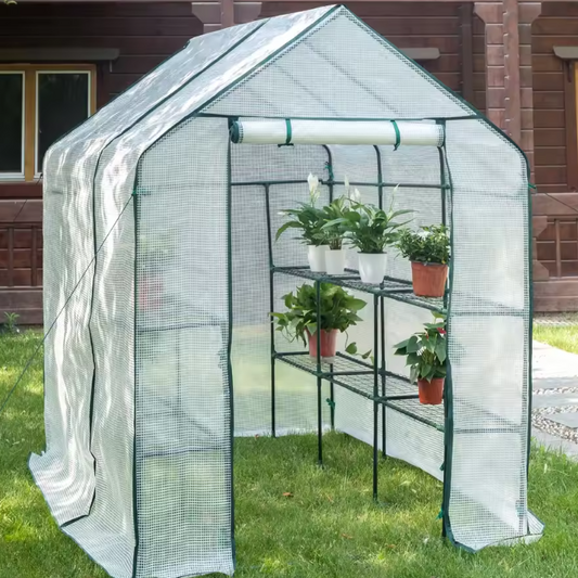 Opvouwbare Tuinkas met Planken – 143×215×195 cm, Waterdicht en UV-bestendig