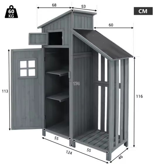 Houten Tuinkast met Planken – Gereedschapskast voor Buiten, Waterdicht, 124x46x174 cm