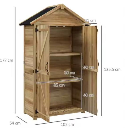 Houten Tuinschuur met Asfaltdak – 3 Verdiepingen, Waterdicht en Weerbestendig, Voor Buitenopslag, 102x54x177 cm