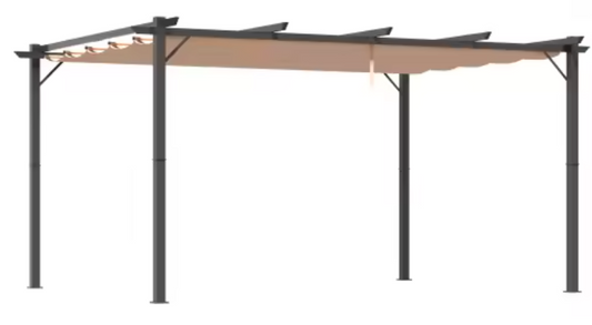 Paviljoen 3 x 4 m met Verstelbaar Aluminium Stoffen Dak – Zonwerende Luifel voor Terras en Tuin, Grijs en Bruin