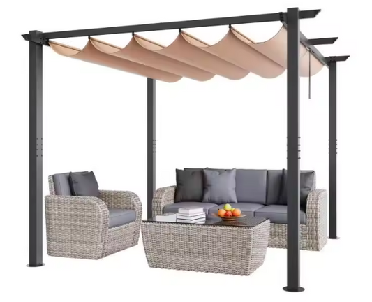 Intrekbare Pergola 3 x 3 m met Luifel – Aluminium Frame, Verstelbare Schaduw, UV-bescherming en Waterdichte Dak voor Tuin en Terras