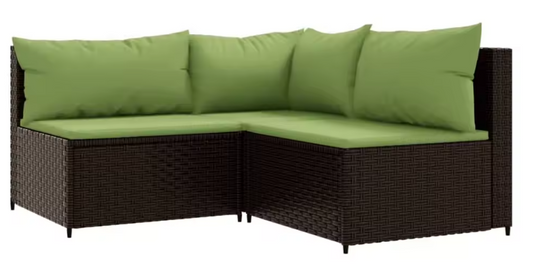 3-delige Tuinmeubelset met Geweven Harskussens, Comfortabele Groene Rugleuningen en Stalen Frame – Ideaal voor Terras en Tuin