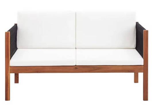 Tuinbank van Massief Acaciahout – Rustiek Ontwerp met Uniek Touwontwerp, Comfortabele Zitkussens voor Buiten