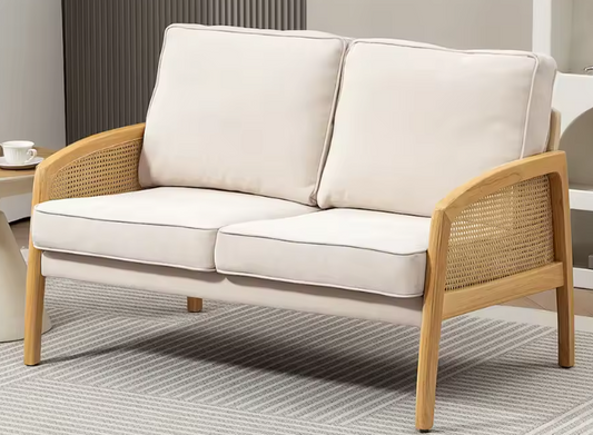 2-Zitsbank Gestoffeerd in Chenille – Belastbaarheid 240 kg, 123x75x88 cm, Beige