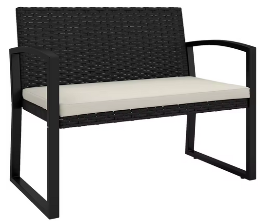 2-Zits Synthetische Rotan Tuinbank – Zwart en Beige, 103x58x78 cm