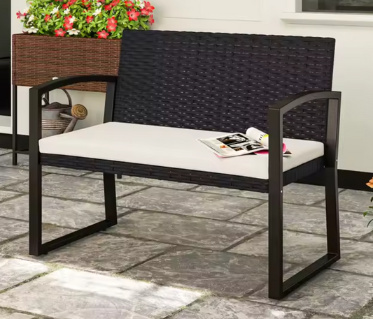 2-Zits Synthetische Rotan Tuinbank – Zwart en Beige, 103x58x78 cm