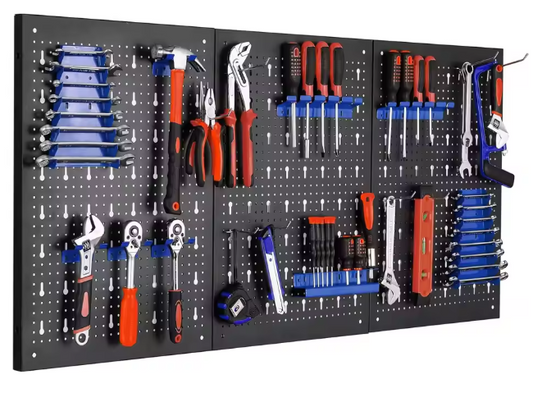 Geperforeerd Muur Organizer voor Gereedschap – Metalen Pegboard Wandmontage met Haken en Opslagbakken, 17-delige Kit voor Werkplaats en Garage, 117x55x2 cm