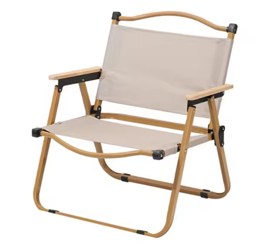 Opvouwbare Campingstoel – Draagbare Strandstoel met Aluminiumframe en Houtnerf Design