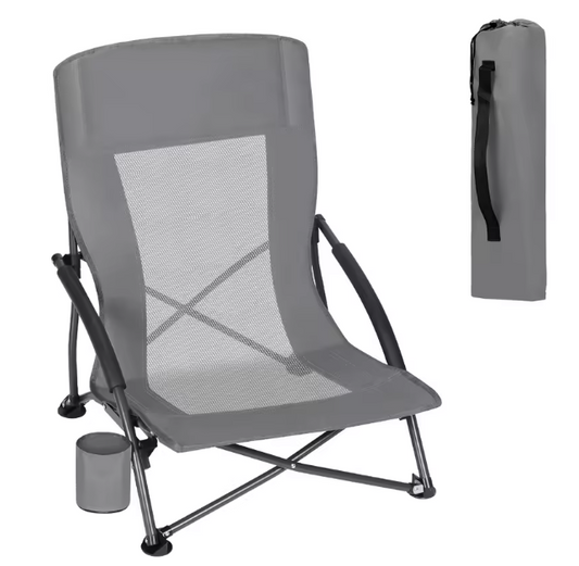 Opvouwbare Campingstoel met Armleuningen, Bekerhouder en Draagtas