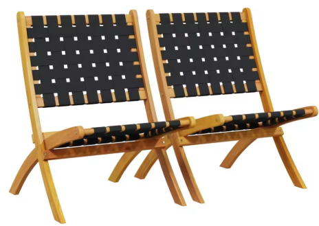 Set van 2 Opvouwbare Tuinstoelen – Massief Acaciahout & Olefine Stof, Lichtgewicht en Duurzaam