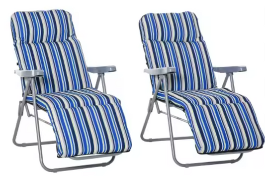 Set van 2 Verstelbare Opvouwbare Loungestoelen met Kussens voor Tuin en Terras