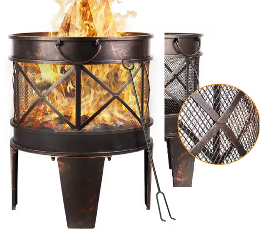 Vuurmand met Vonkbescherming en Handgrepen – Tuinhaard met Antieke Roestlook, 58x45 cm