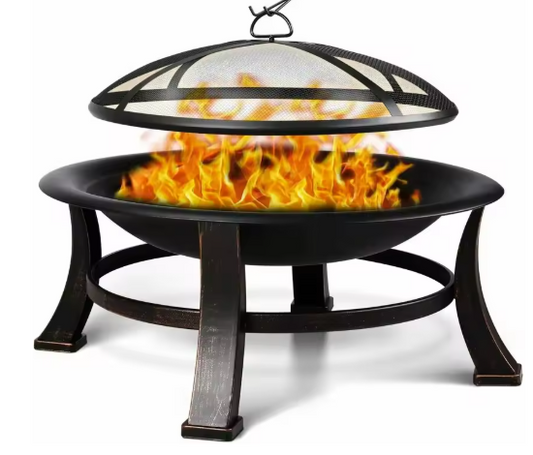 Vuurkorf met Vonkbeschermer en BBQ Grill – Tuinhaard, Open Haard voor Buiten, Draagbare Vuurplaats