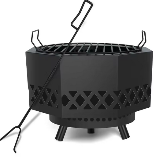 Ronde Houtgestookte Vuurplaats met Deksel en Verwijderbare Kookgrill – Multifunctionele Vuurpan voor Buiten, Kamperen en BBQ