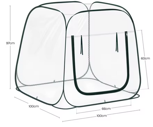Pop-up Mini-Kas voor Planten – 70x70x80 cm, Wintertent voor Tuin en Groenten met Ritssluiting en Grondspijkers