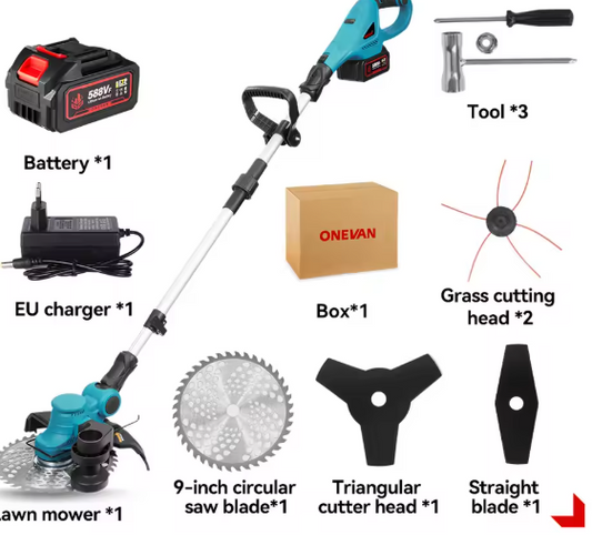 Draadloze Grasmaaier 9 inch Borstelloze Elektrische Tuinmaaier – 36000 RPM, Intrekbare Grastrimmer met 10 Metalen Messen voor Tuinonderhoud