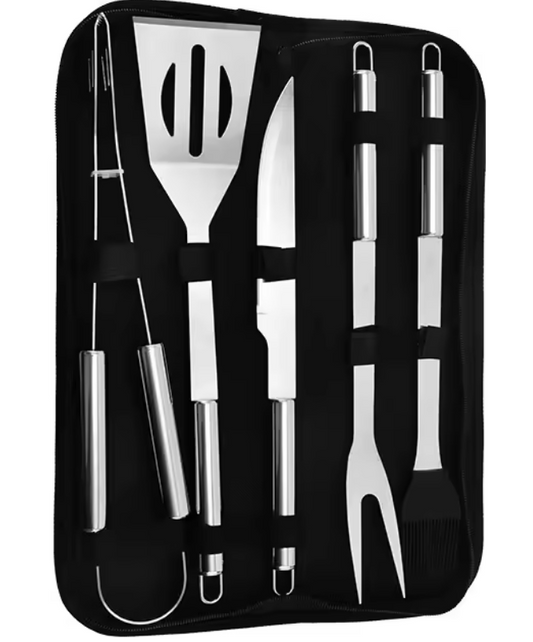 5-Delige RVS BBQ Gereedschapsset – Inclusief Draagbare Opbergtas, Ideaal voor Outdoor Koken