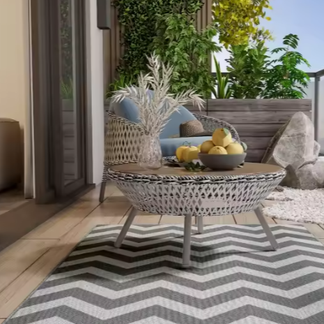 Waterdicht Buitentapijt – 121×182 cm, Lichtgrijs/Wit, Dubbelzijdig & Onderhoudsvriendelijk