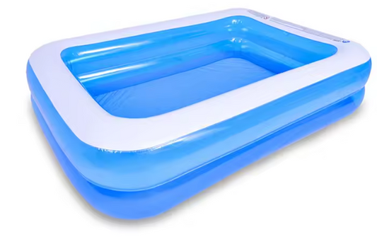 Groot Opblaasbaar Familiezwembad – PVC, Rechthoekig, Comfortabele Bodem & Lekvrije Kleppen