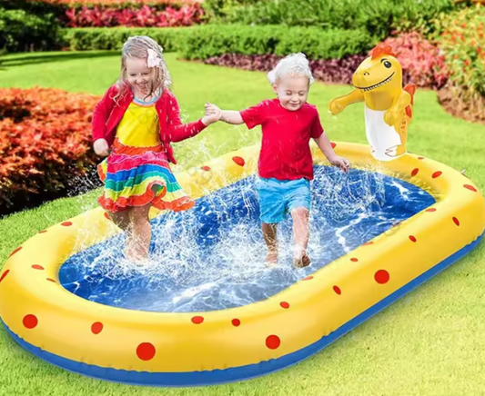 Opblaasbaar Dinosaurus Zwembad met Fontein – PVC, 170 cm, Kinderwaterspeelgoed voor Buiten