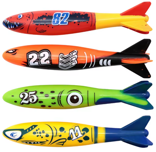 Set van 4 Zinkend Zwembad Duikspeelgoed – Haai Raket & Onderwater Speelset voor Kinderen