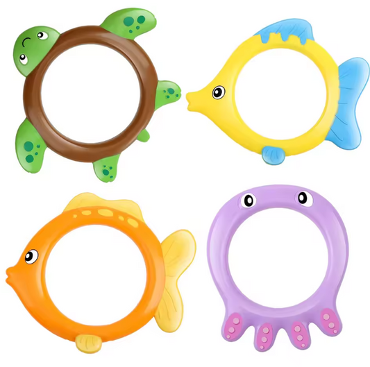 Set van 8 Zinkend Zwembad Duikspeelgoed – 4 Duikringen & 4 Zeemeerminnen, Kleurrijk Onderwater Speelgoed voor Kinderen
