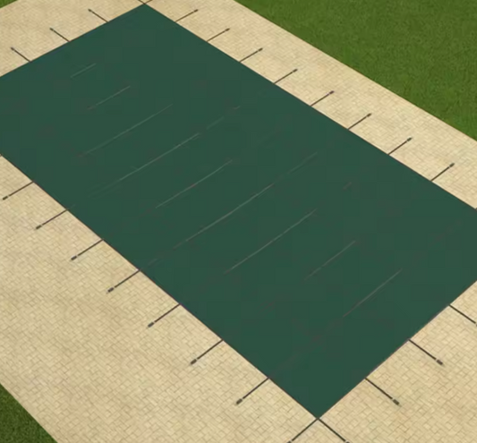 Rechthoekige Zwembadveiligheidsafdekking 490 × 850 cm – Groene Mesh Winterhoes met Installatiekit, Heavy Duty & Kindveilig