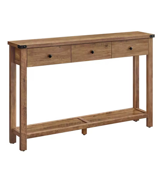 Landelijke Consoletafel met 3 Laden & Plank – Rustiek Houtdesign, 120×24×76 cm
