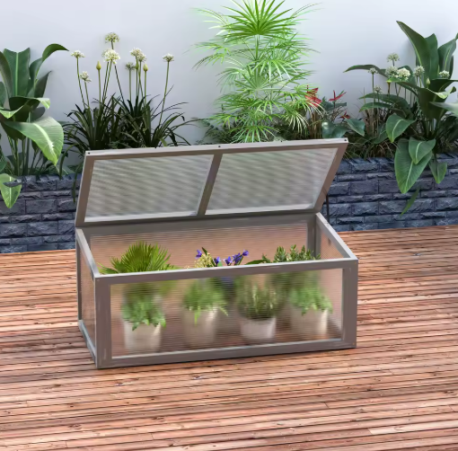 Mini Tuinkas van Hout en Polycarbonaat – 90×46×40 cm, Met Opvouwbaar Dak & Honingraatpanelen, Weerbestendig Kweekkasje voor Balkon of Tuin