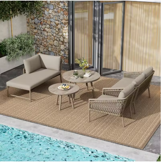 5-delige Tuinloungeset van Touw & Ijzer – Met Kussens en Glazen Tafels