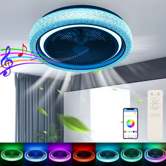 50W Bluetooth LED Plafondventilator met RGB Licht & Muziekfunctie – Dimbaar met Afstandsbediening