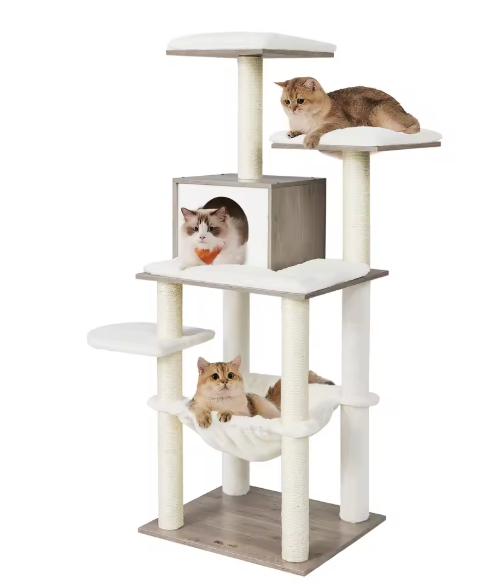 Kattenboom 138 cm – Moderne Krabpaal met Grot, Hangmat & Platforms