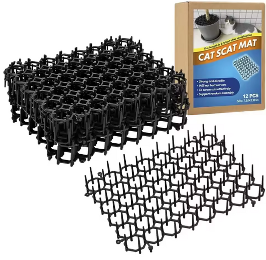 12-delige Anti-Kat Scat Mat Set – Tuin Beschermmatten met Spikes & Kabelbinders, Veilig en Effectief