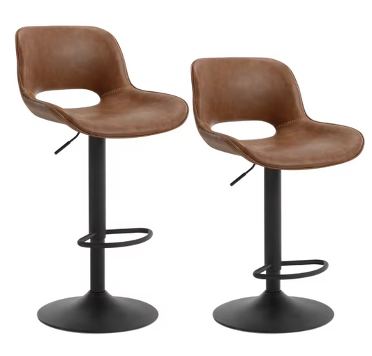 Set van 2 Verstelbare Barkrukken – Kunstleer, 360° Draaibaar & Metalen Frame