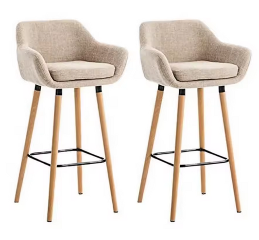 Set van 2 Linnen Barkrukken – Houten Poten, Comfortabel & Stevig