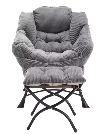 Lounge Fauteuil met Voetenbank – Fluweelzachte Stof & Stalen Frame, Ergonomisch en Comfortabel