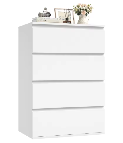 Ladekast met 4 Lades – Witte Houten Dressoir voor Slaap- & Woonkamer