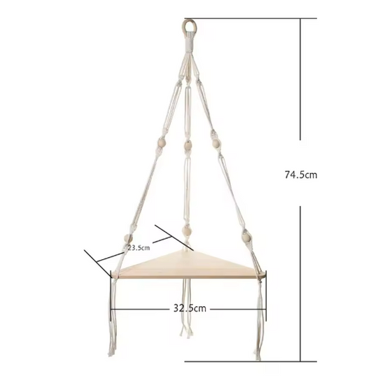 Drijvende Wandplank Driehoek – Houten Hangplank met 3/4 Niveaus, Boho Stijl