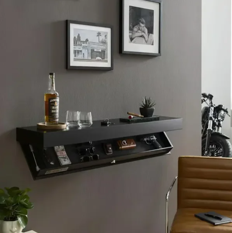 Houten Zwevende Wandplank – Opbergrek met Verborgen Vlakvak, 40×21×7,2