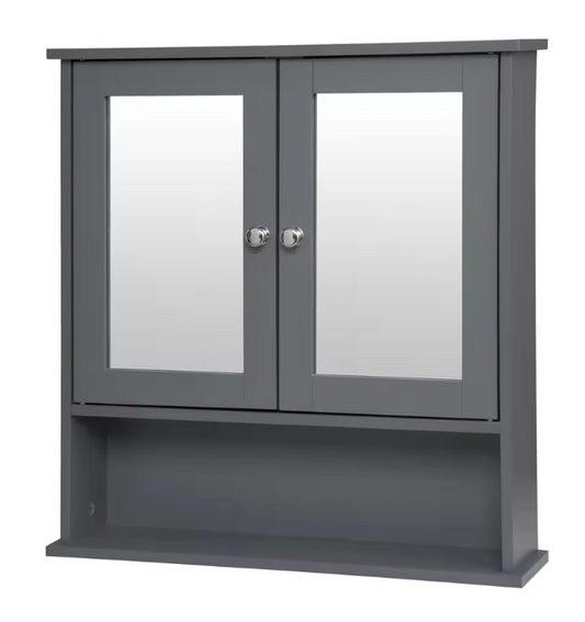 Wandgemonteerde Badkamerkast met Spiegel – MDF, 3 Opbergvakken en Verstelbare Plank