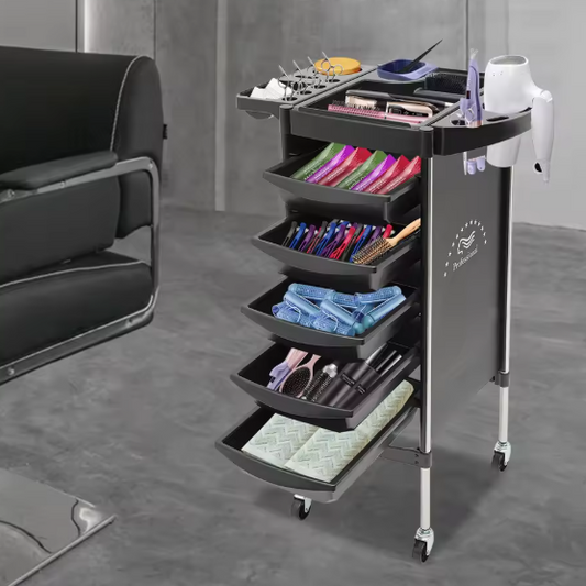 Salonwagen met 6 Niveaus en 5 Lades – Verrijdbare Opbergwagen met Wielen voor Salon en Werkruimte